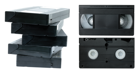 Set of retro VHS tapes isolated on transparent background