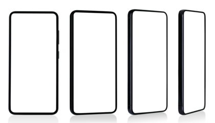 Set of smartphone images in different angles isolated on transparent background