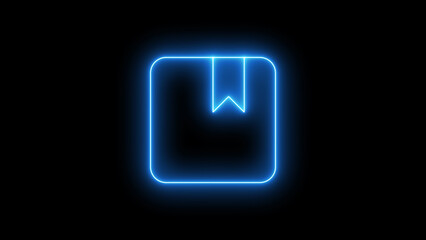 Blue neon bookmark icon illustration, a glowing digital symbol representing favorite items or saving pages in a modern interface design, isolated on black background © rashida26