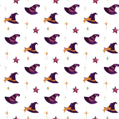 A vector seamless pattern of Witch hat for Halloween theme