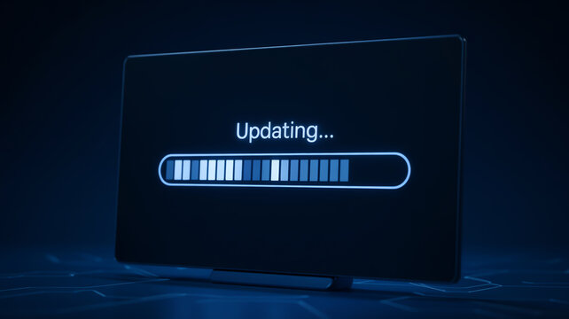 Progress bar showing software update on screen with a dark background