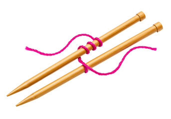 Isolated Needles Tied With Pink Yarn, Knitting Equipment, Needlecraft, Crafting Hobby