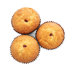 Tasty muffins isolated on white, top view. Homemade dessert