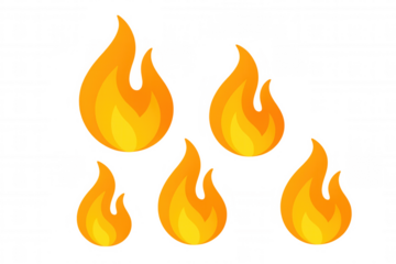 Stylized fire flames illustration for hot energy and danger concepts on transparent background