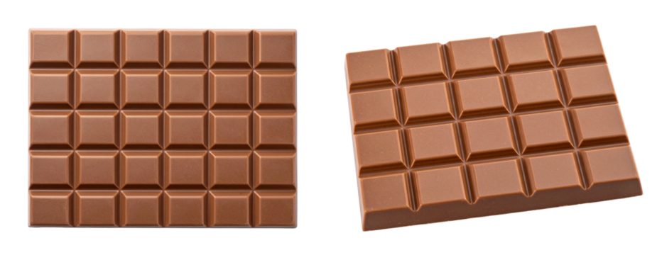 Single Milk Chocolate Bar with Rectangular Segments, Isolated on White Background