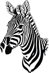 Black and White Zebra Head Profile with Tree Branches Forming its Mane and Horns animal wildlife