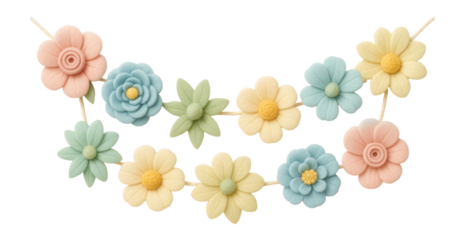 Pastel handmade felt flower garland, perfect for a nursery decor.