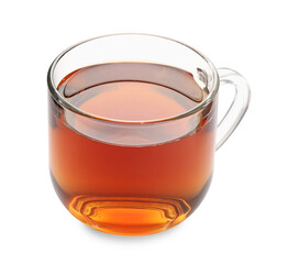 Cup of aromatic black tea isolated on white