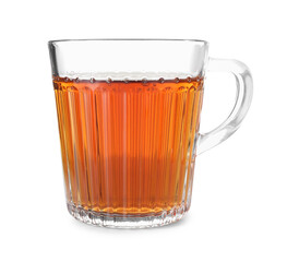 Cup of aromatic black tea isolated on white