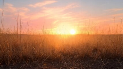 Golden Sunset Over a Field of Tall Grass.