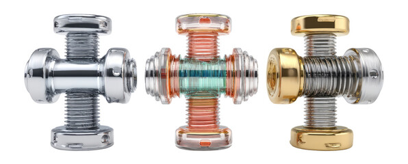 Metallic Object with Colorful Springs Isolated on Transparent Background