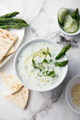 Cold yogurt soup with asparagus