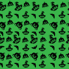 Abstract pumpkin Halloween pattern background with bats illustration vector wallpaper