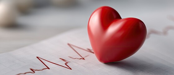 Fototapeta premium Heart symbol placed on medical chart with heartbeat line illustrating health monitoring and care importance in medical settings