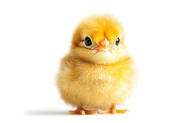 Obraz premium Fluffy Yellow Chick With Big Eyes Stands On A Transparent Background Front View