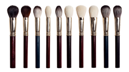 Collection of makeup brushes isolated on transparent png background