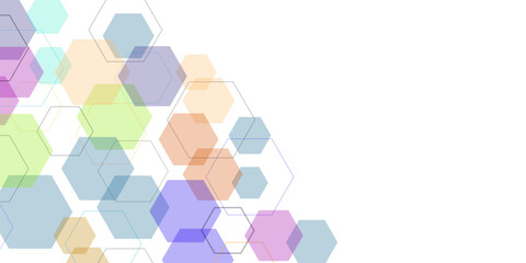 Abstract bokeh background. Festive defocused lights. Abstract colourful hexagon banner background. Abstract technology soft gradient color geometric hexagon on transparent concept design. 