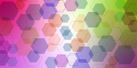 Abstract bokeh background. Festive defocused lights. Abstract colourful hexagon banner background. Abstract technology soft gradient color geometric hexagon on transparent concept design. 