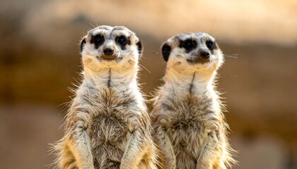 Fototapeta premium Two meerkats alert, facing forward