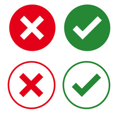 Obraz premium Green Check Mark Emoji Icon, Approval Button Sign with Tick and Cross Symbols - Vector