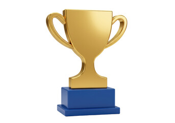 Isolated Gold Trophy Cup with Blue Base, Success Concept, First Place Award, Prize Icon