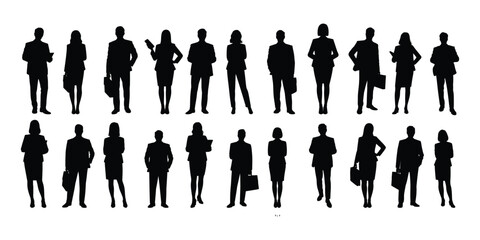 silhouette of business people. silhouette of large group of people front view. Silhouettes of diverse people standing. Group of silhouettes showing various poses