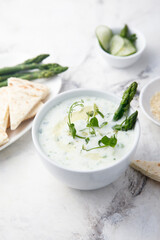 Cold yogurt soup with asparagus