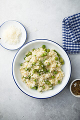 Green pea risotto with asparagus