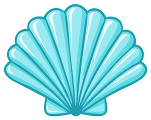 Stylized Seashell Illustration, Light Blue Clam Shell with Dark Blue Outline