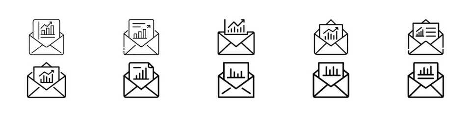  Email Reports and Analytics Line Icons Vector Set – Newsletter Stats, KPI by Email, Email Analytics Line Icons – Report, Newsletter, Chart, KPI