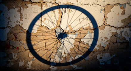 Fototapeta premium Transportation Relic Bicycle Wheel Shadow on Wall