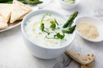 Cold yogurt soup with asparagus