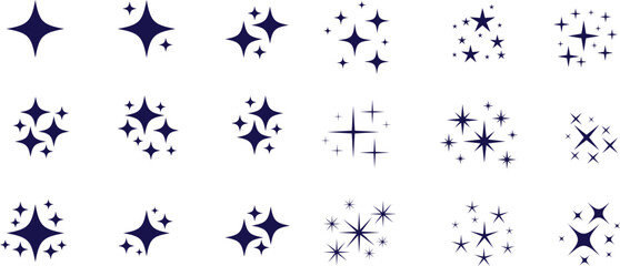 Set of Dark Sparkle, Shine, and Star Icons - Vector Glow and Light Effects

