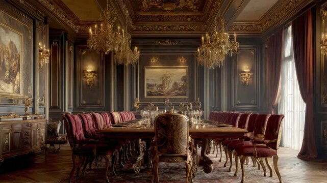 Luxury vintage dining room with chandelier