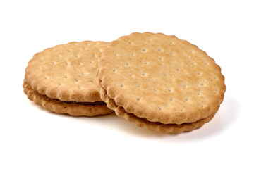 Sandwich Cookies with Chocolate Filling, isolated on white background