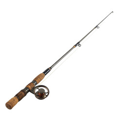 Fishing rod with cork handle, designed for comfortable grip, ideal for lake and river fishing in spring or summer