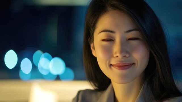 A woman with a white shirt looks directly into the camera, offering a clear and direct gaze