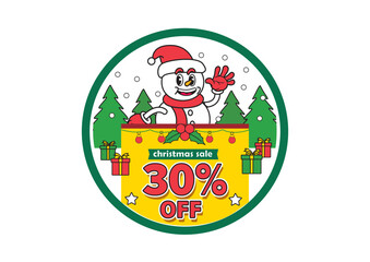 Cheerful round Christmas sale sign displaying Santa Claus with gifts and a 30 percent discount to attract holiday shoppers