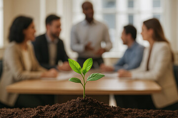 Business consulting meeting on sustainability strategy, growth focus