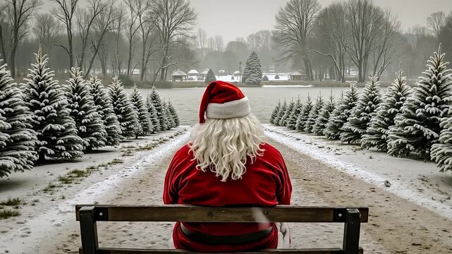 A person sitting on a bench in the middle of a snowy field