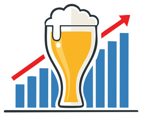 Beer glass with froth and upward trend graph. Business concept of growth in sales or trends.