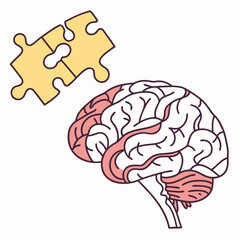 Conceptual illustration of a human brain with a puzzle piece fitting into its structure symbolizing cognitive function and problem solving