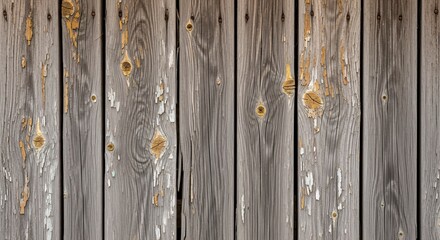 A rustic, weathered wooden background showcasing a rich tapestry of natural textures and aged beauty. Vertical planks, bleached by time and elements, display intricate wood grain patterns, prominent k