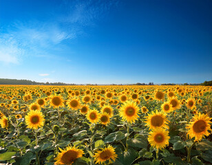 Obraz premium Sunflower field on sunny nature background.. Sunflower agricultural field