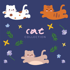 Playful cats floating among colorful flowers, showing pure charm and cozy feline joy in a soft design.