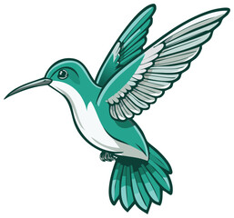 Obraz premium Vibrant Teal and White Hummingbird Flying with Outstretched Wings Vector Illustration
