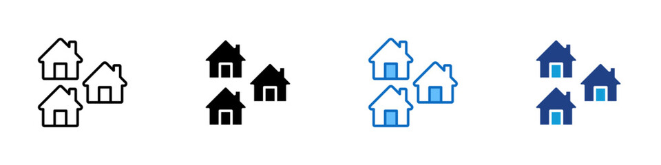 Housing Cluster Multiple Style Icon Design Vector - group of houses symbolizing neighborhood, housing complex, or community living