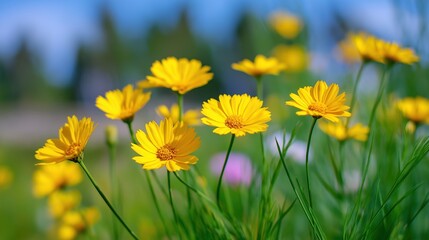 Fototapeta premium Bright Yellow Daisies In Sunny Meadow