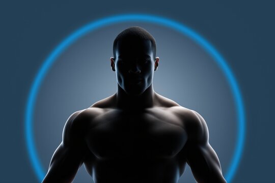 Silhouette of strong african male against blue circle