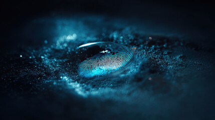 Digital fingerprint security concept. A glowing fingerprint is digitally rendered, symbolizing data protection and digital security. Image evokes a sense of technology and biometric authentication